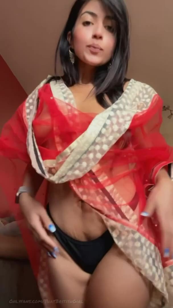 Curvy Desi Girl Teases in Sheer Red Sari | thatbritishgirl
